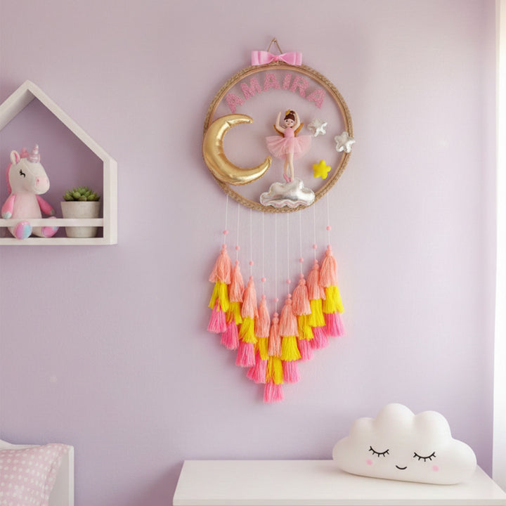 Personalized Ballerina Doll Theme Kids Name Plate With Tassels