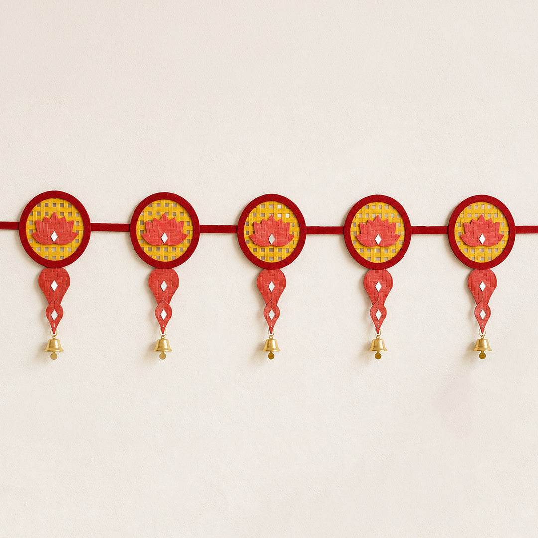 "Saroj" Handcrafted Lotus Bamboo Toran with Metal Bells for Festive Decor