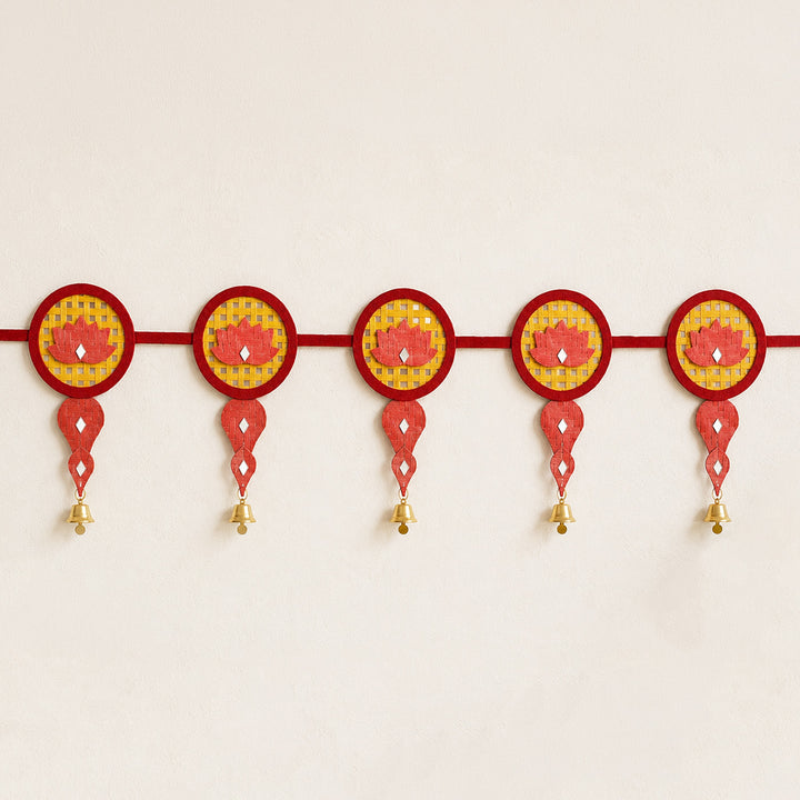 "Saroj" Handcrafted Lotus Bamboo Toran with Metal Bells for Festive Decor