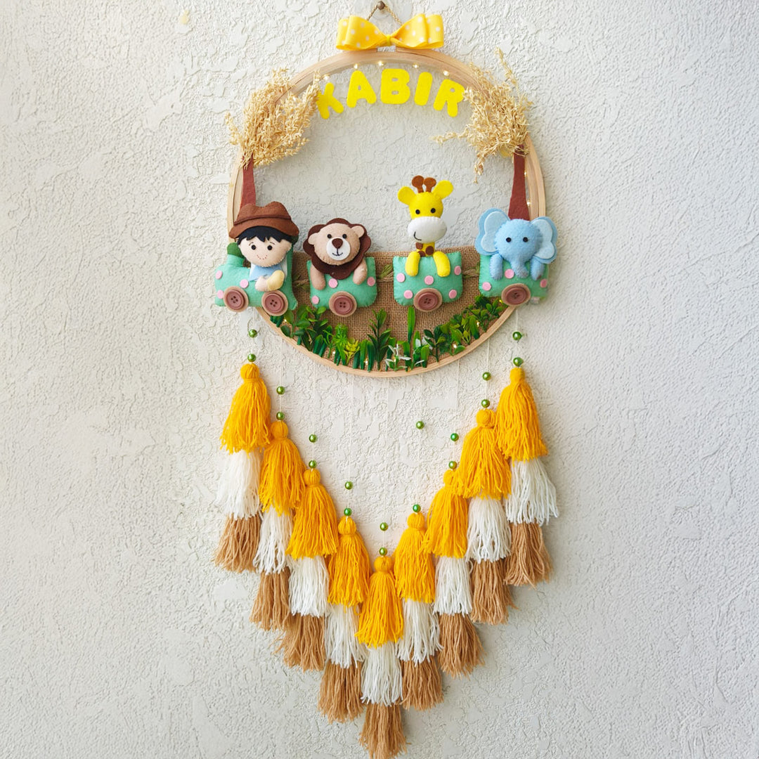 Personalized Jungle Train Theme Kids Name Plate With Tassels