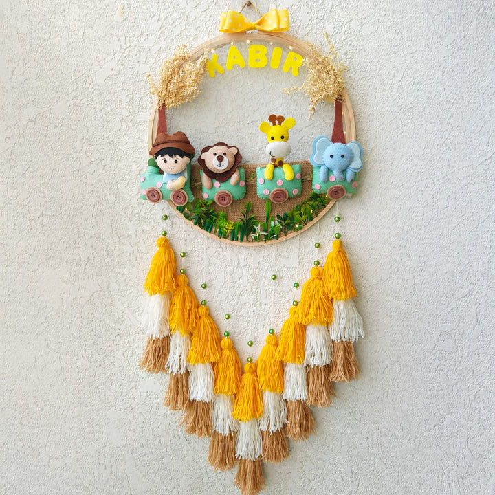 Personalized Jungle Train Theme Kids Name Plate With Tassels