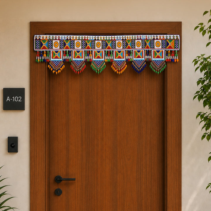 Intricate Moti Beadwork Multicolour Fabric Toran For Festive Decor