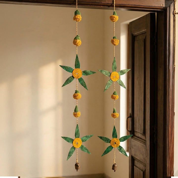 Set of 2 | "Aam Patta" Handcrafted Mango Leaf Bamboo Wall Hanging with Crochet Detailing For Festive Decor