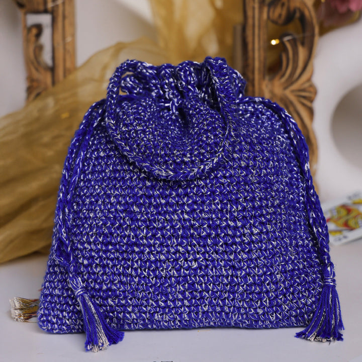 Handmade Crochet Blue Royal Bloom Potli
