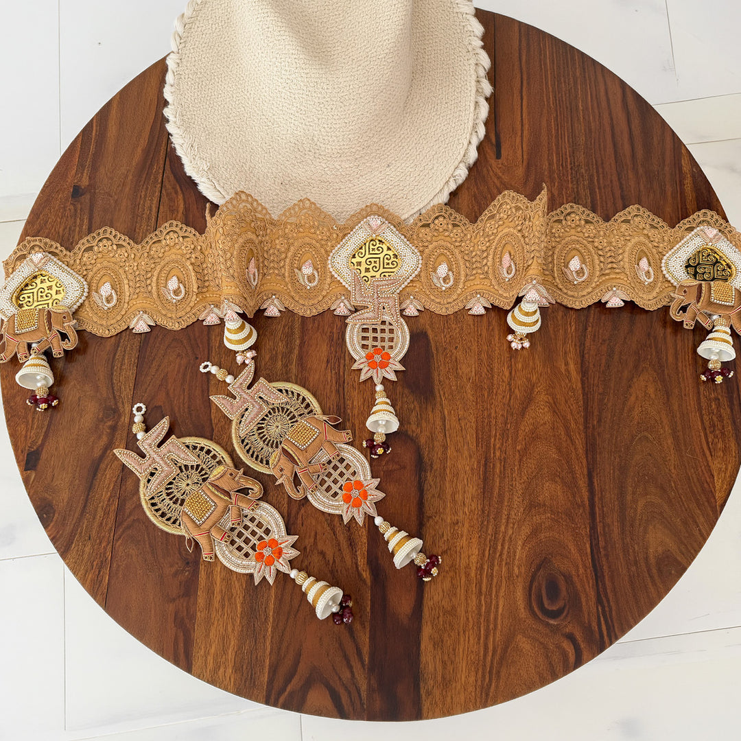 Elephant Swastik Handmade Jute Toran With Hangings