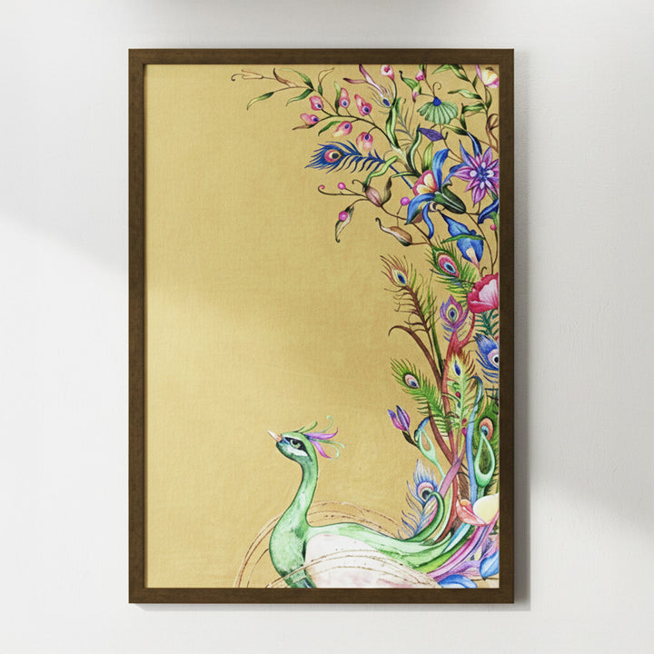 36 x 24 Inch | Golden Peacock | Framed Hand Painted Wall Painting