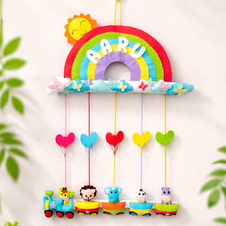 Personalized  Animal Train Rainbow Felt Nameplate