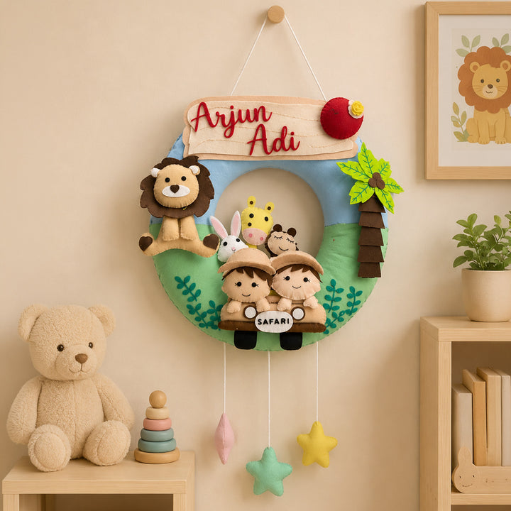 Personalized Jungle Safari Kids Felt Nameplate With Date Of Birth