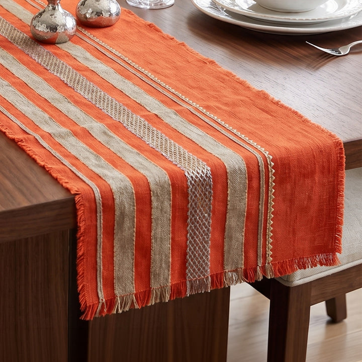 Rustic Jute Table Runner With Festive Gota Detailing For Festive Dining