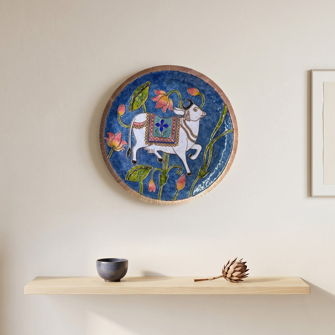 Handcrafted Kamdhenu Pure Copper Enamel  10 Inch Wall Plate