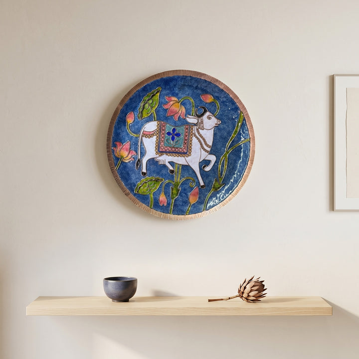 Handcrafted Kamdhenu Pure Copper Enamel  10 Inch Wall Plate