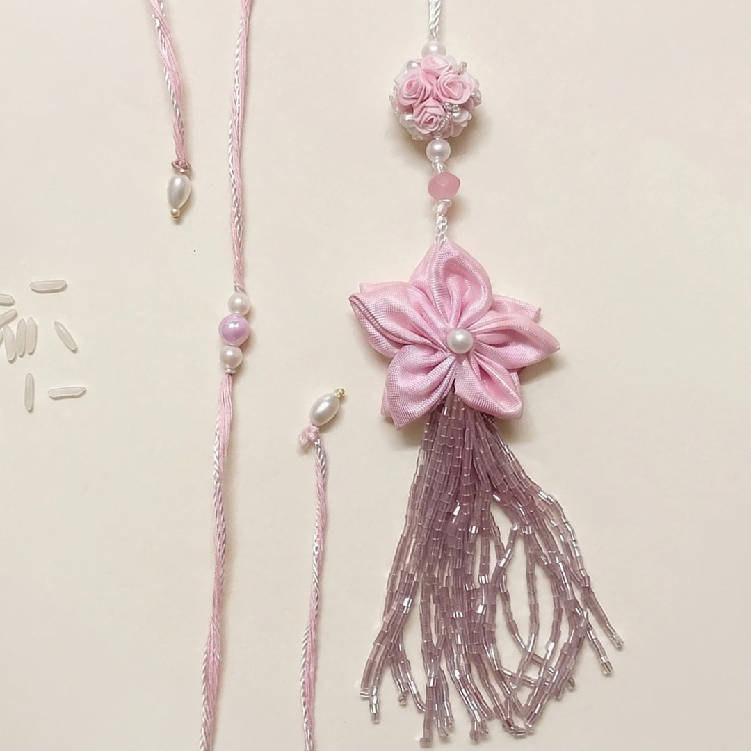 Handmade Floral theme Guldasta Couple Rakhi Lumba Set With Roli Chawal For Bhaiya Bhabhi