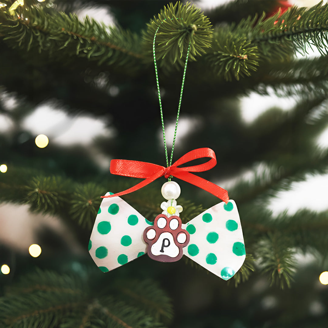 Personalized Paw & Bow Theme MDF Wood Ornament For Tree Decoration