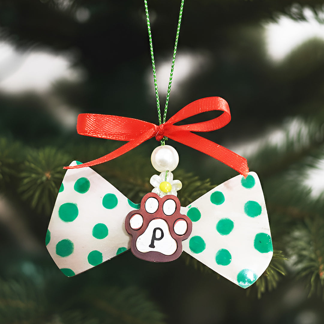 Personalized Paw & Bow Theme MDF Wood Ornament For Tree Decoration