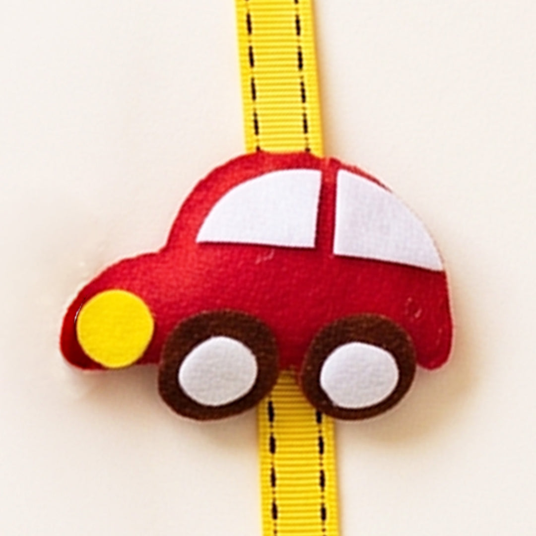 Personalised Handmade Felt Car Rakhi With Matching Hoop Hanging & Roli Chawal For Brother
