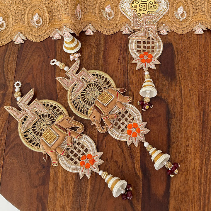 Elephant Swastik Handmade Jute Toran With Hangings