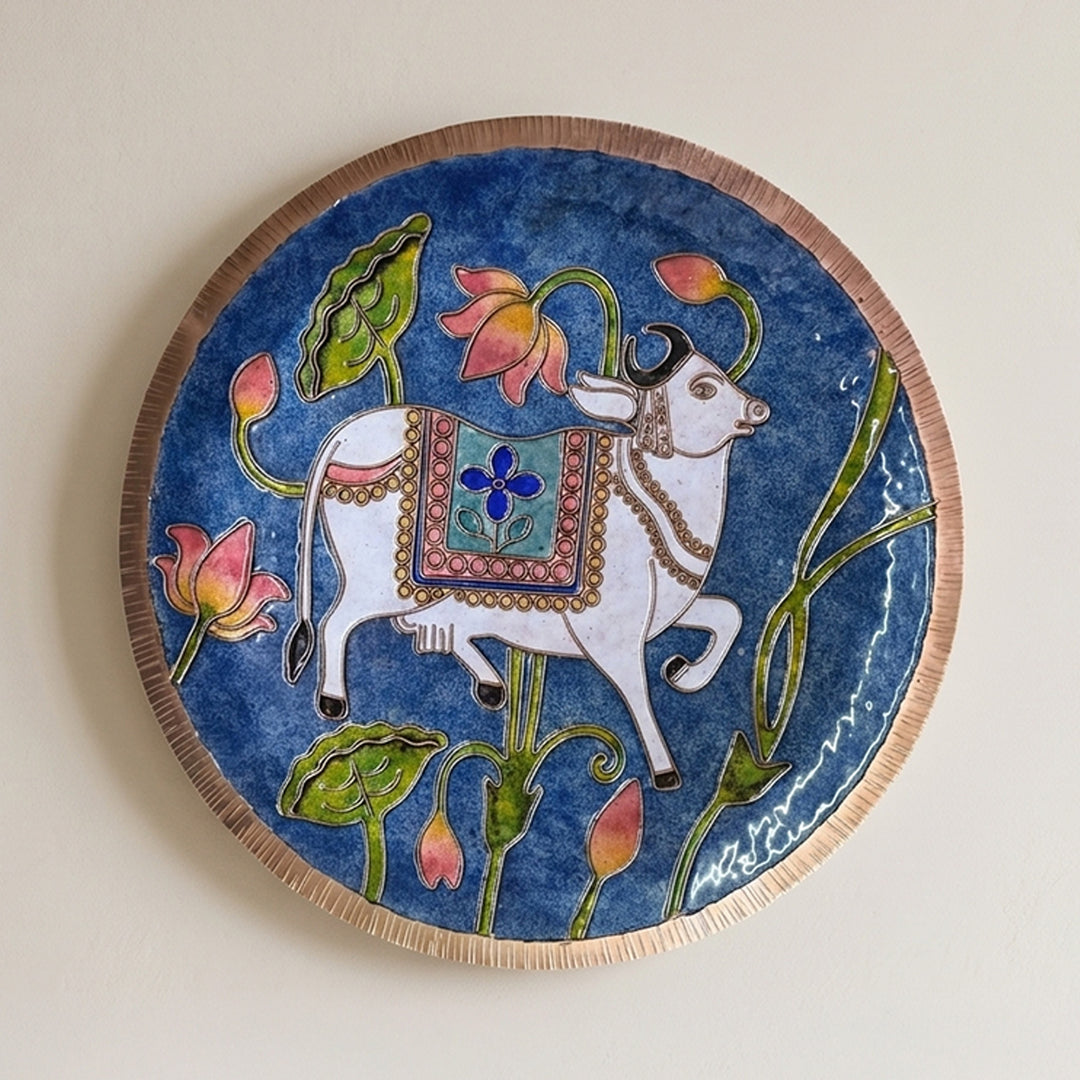 Handcrafted Kamdhenu Pure Copper Enamel  10 Inch Wall Plate