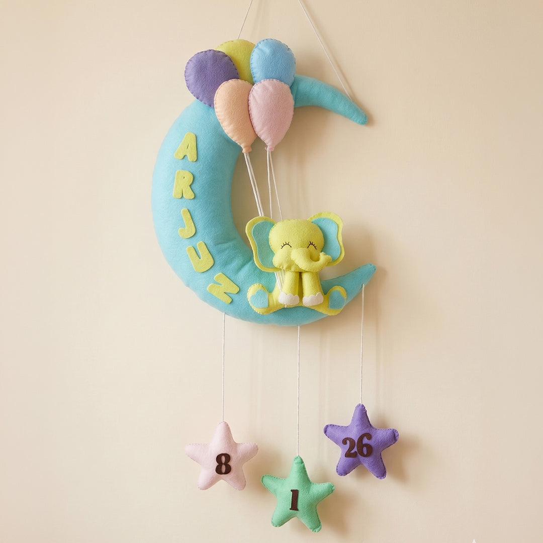 Personalized Elephant On Moon Felt Nameplate