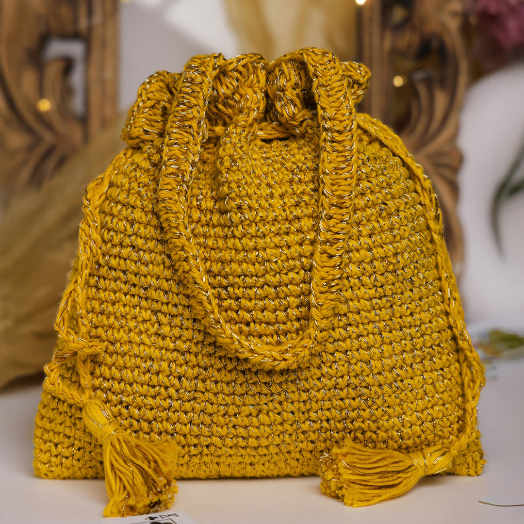 Handmade Crochet Amber Bloom Embellished Potli