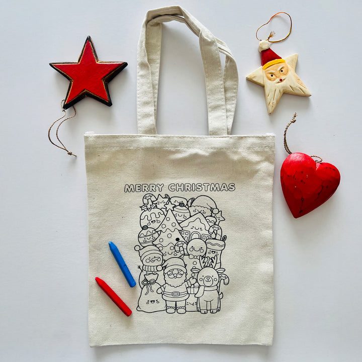 DIY Colour It Yourself Merry Christmas Cotton Tote Bag