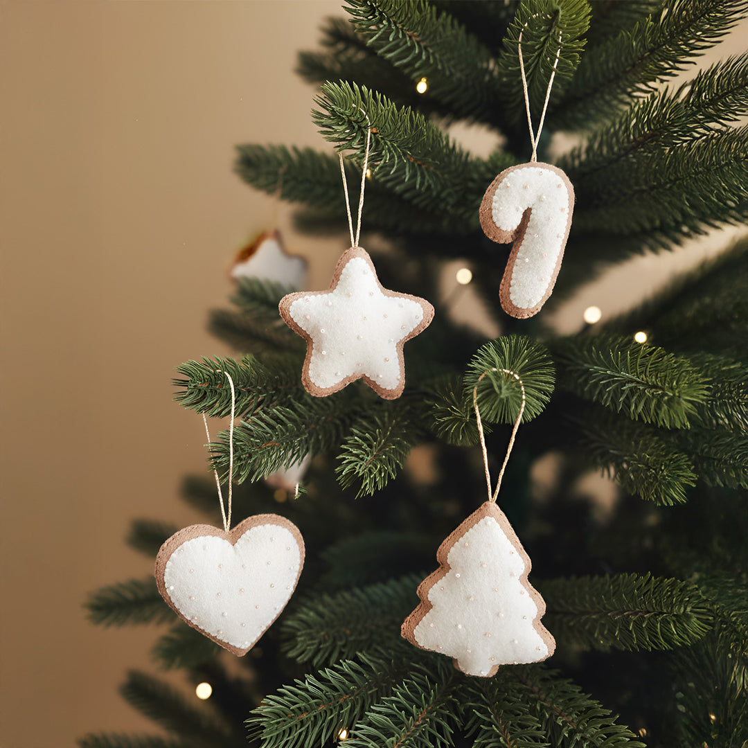4 Pc | Handmade Star, Heart, Tree & Candy Felt Ornaments For Christmas Tree Decoration