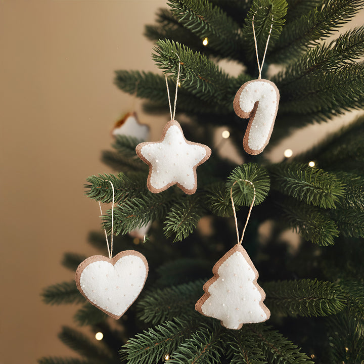 4 Pc | Handmade Star, Heart, Tree & Candy Felt Ornaments For Christmas Tree Decoration