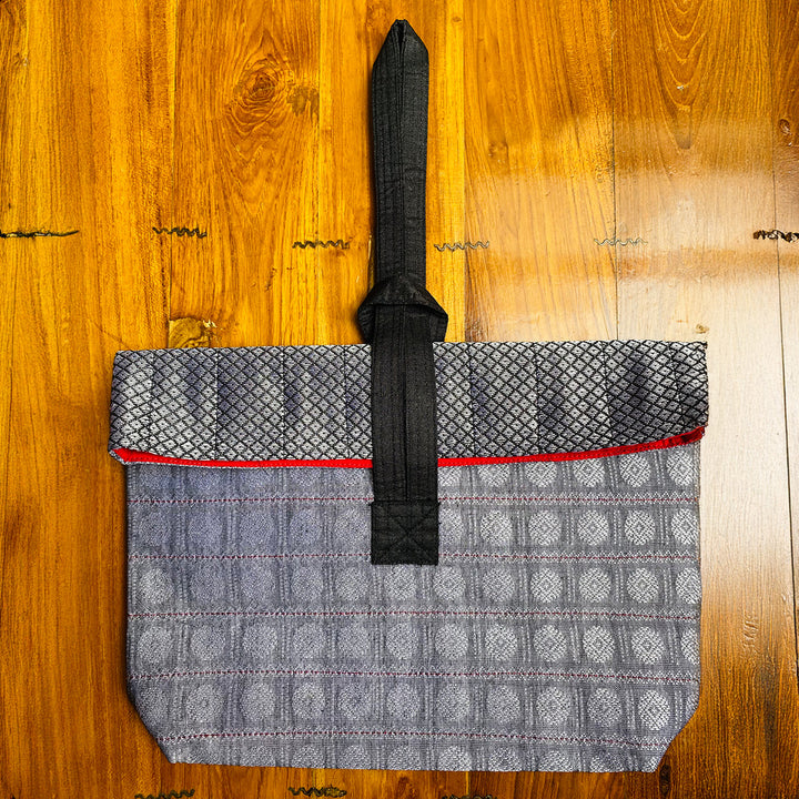 Handmade Grey Floral Khunn Fabric Cotton Wrist Purse