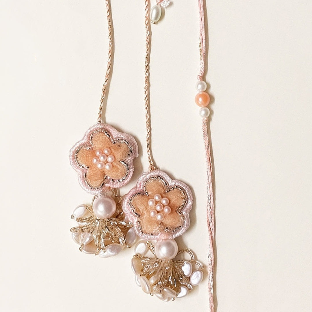 Handmade Kanak Moti Pearl Couple Rakhi Lumba Set With Roli Chawal For Bhaiya Bhabhi
