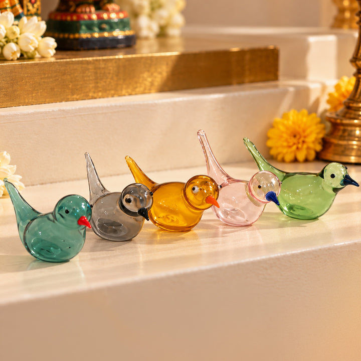 Set of 5 | Blown Glass Medium Miniature Bird Figurine For Home Decor