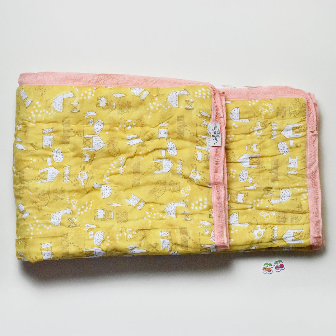 Hand Block Printed Farm Friends Quilt/Comforter