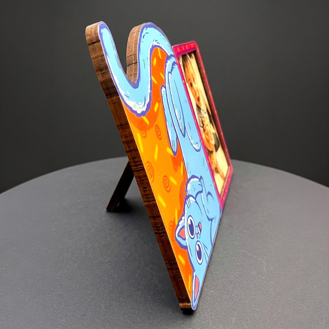 Quirky Upside Down Cat MDF Photo Frame