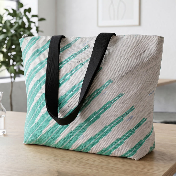 Sea Blue and White Upcycled Plastic Handcrafted Designer Tote Bag