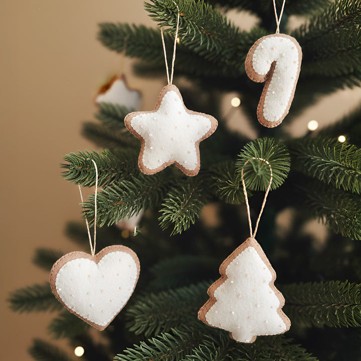 4 Pc | Handmade Star, Heart, Tree & Candy Felt Ornaments For Christmas Tree Decoration