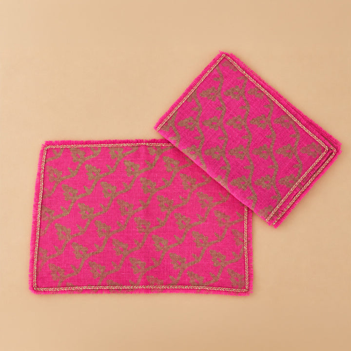 Handcrafted Pink Screen Printed Jute Table Linen Gift Hamper With Gota Detailing For Festive Gifting