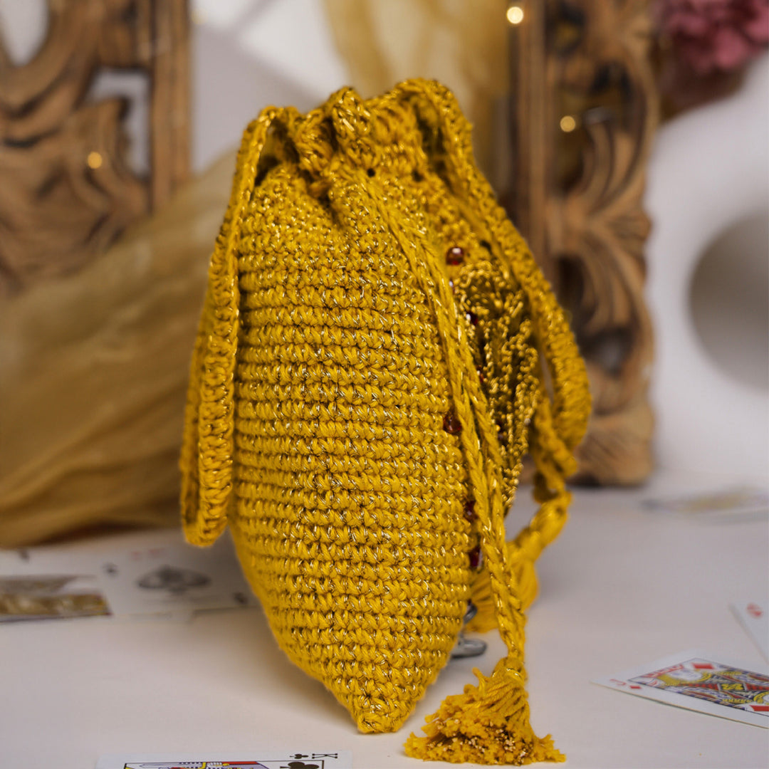 Handmade Crochet Amber Bloom Embellished Potli