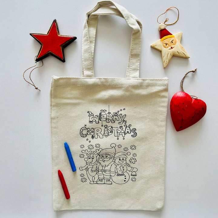 DIY Colour It Yourself Santa, Snowman & Reindeer Cotton Tote Bag
