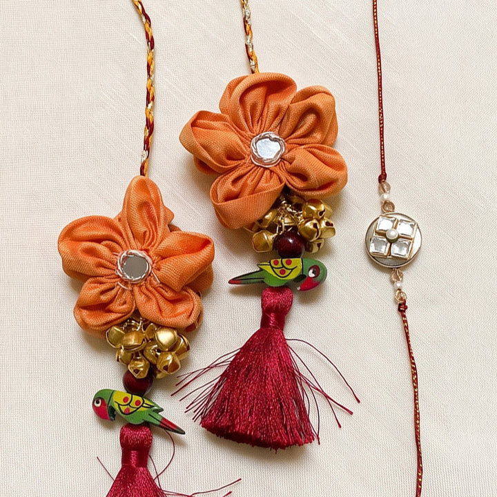 Handmade Moli Thread Couple Rakhi Lumba Set With Roli Chawal For Bhaiya Bhabhi