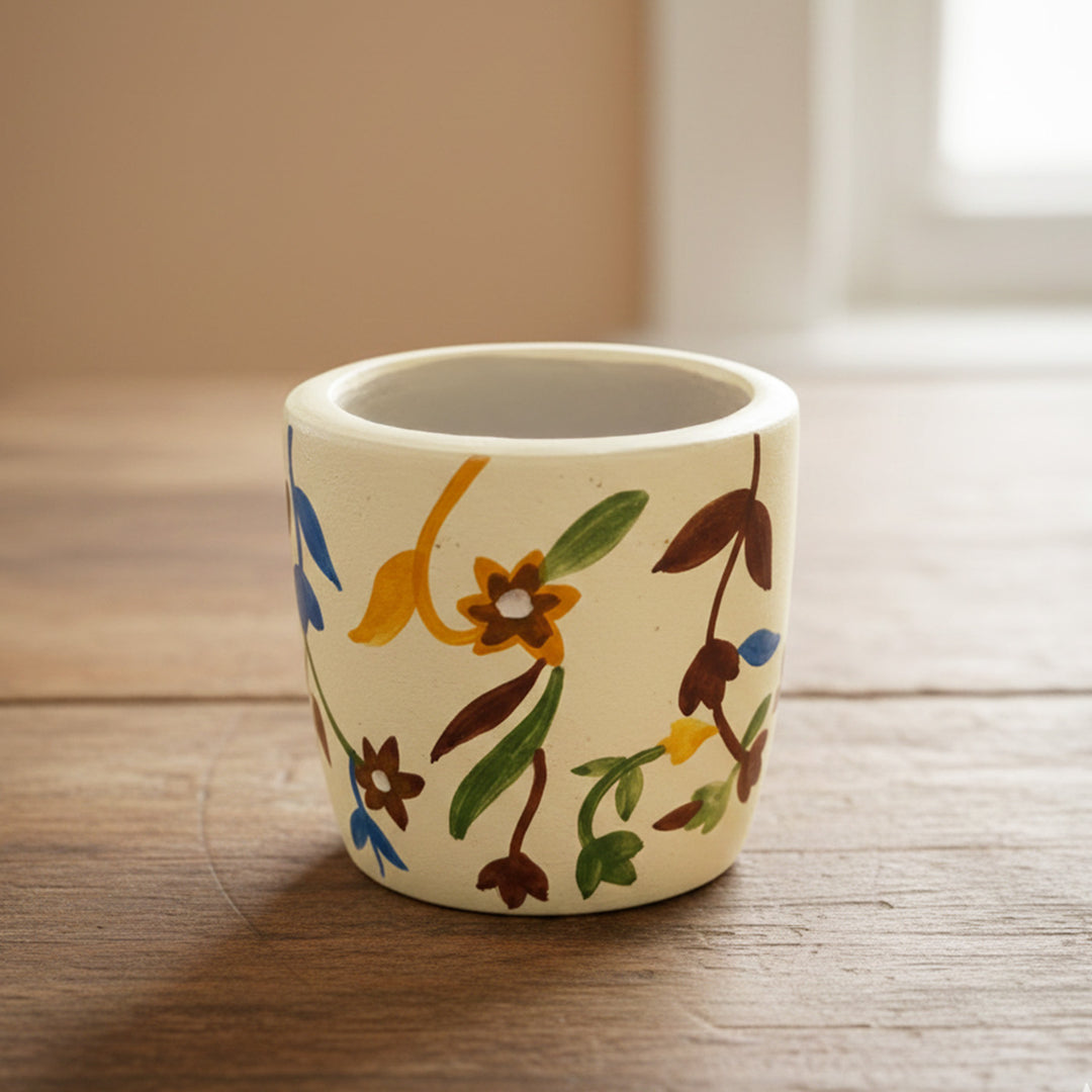 Hand-Painted Multicolor Floral Terracotta Candle Holder With Candle