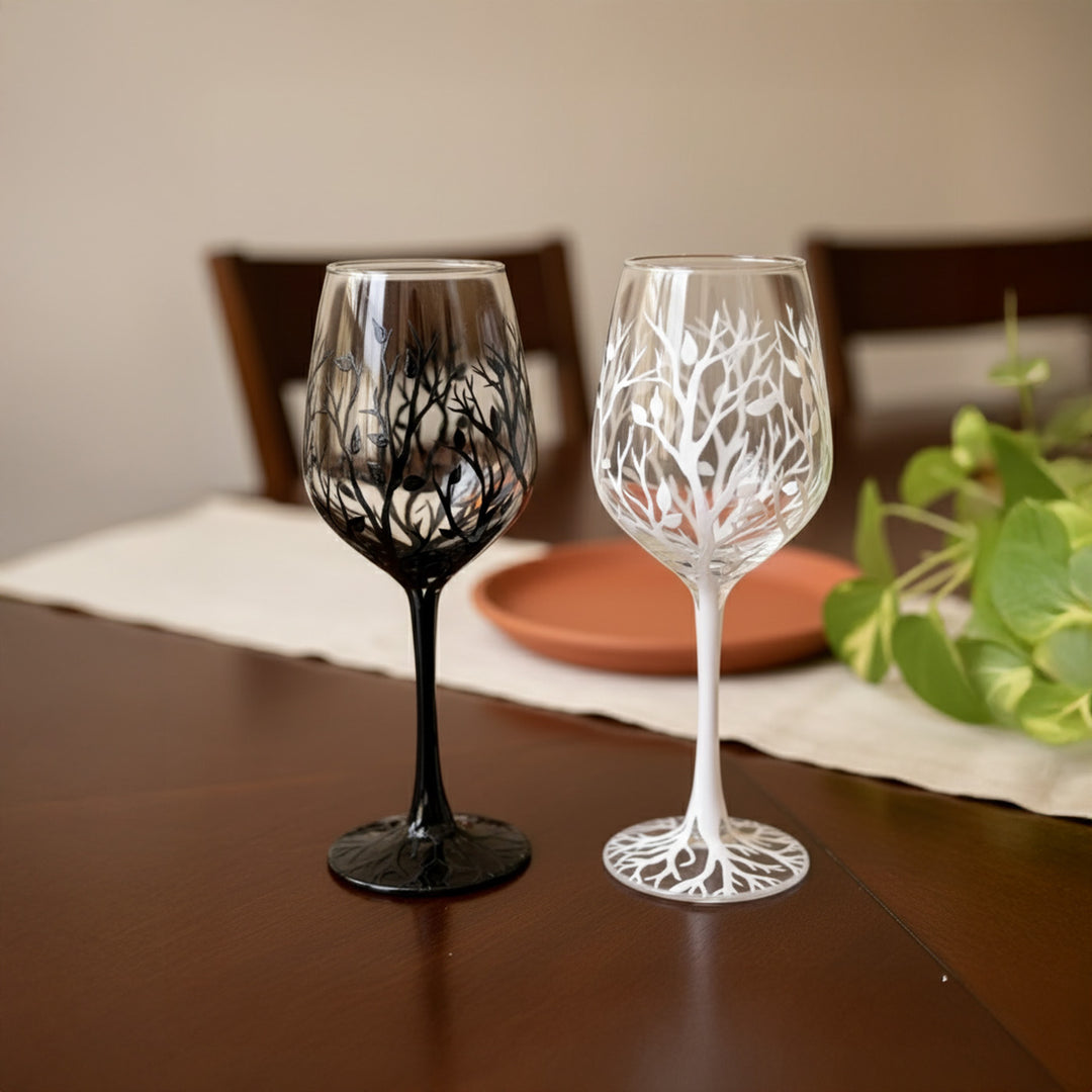 Hand-Painted Ebony & Ivory Wine Glasses | Set Of 2