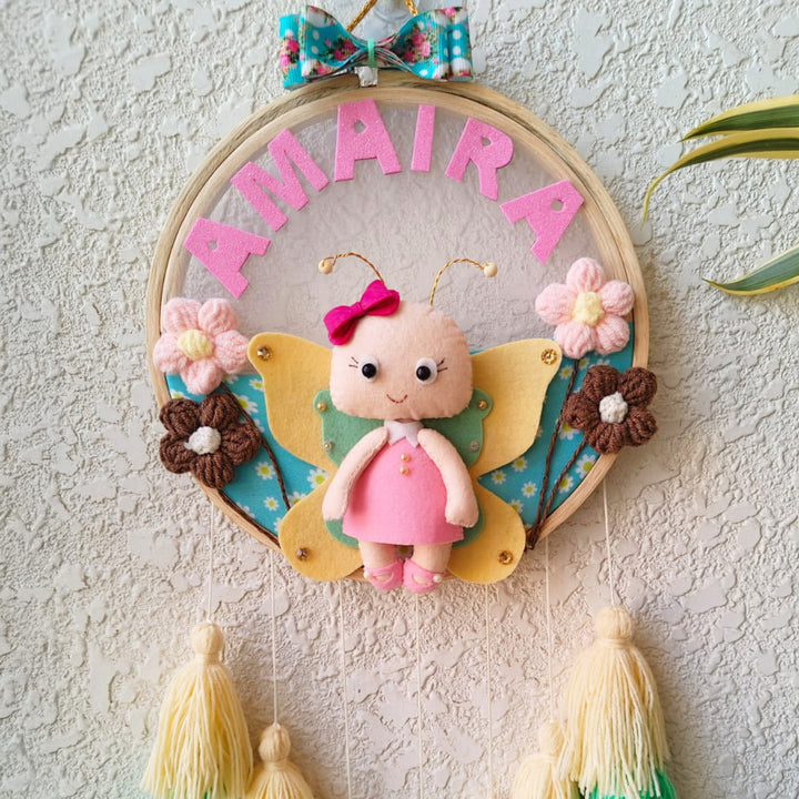 Personalized Butterfly Doll Theme Kids Name Plate With Tassels