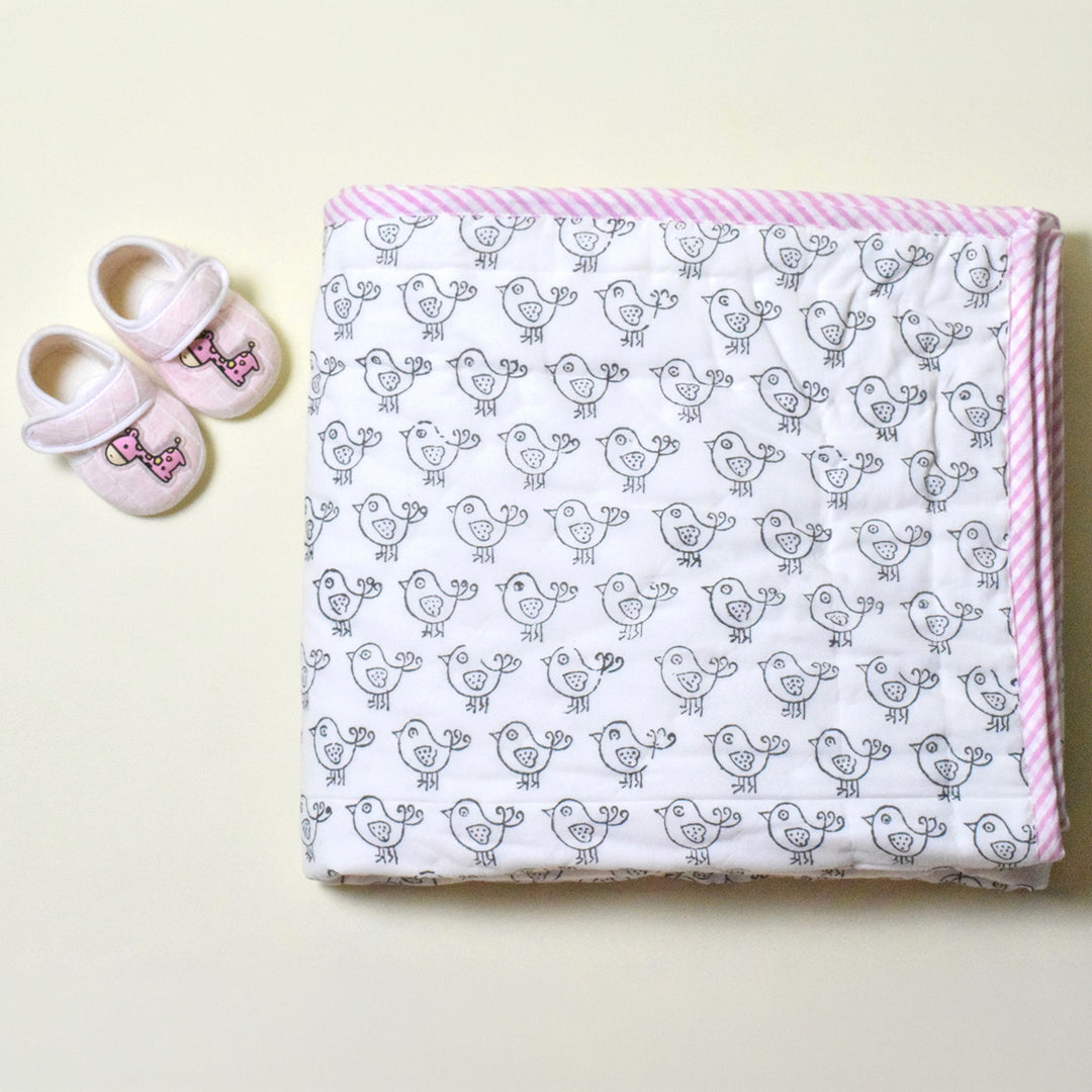Hand Block Printed Little Birdie Quilt/Comforter
