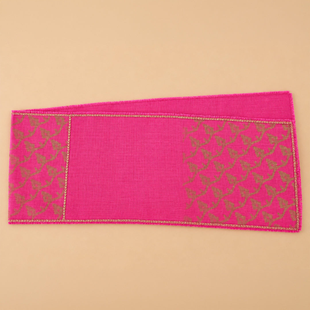 Handcrafted Pink Screen Printed Jute Table Linen Gift Hamper With Gota Detailing For Festive Gifting