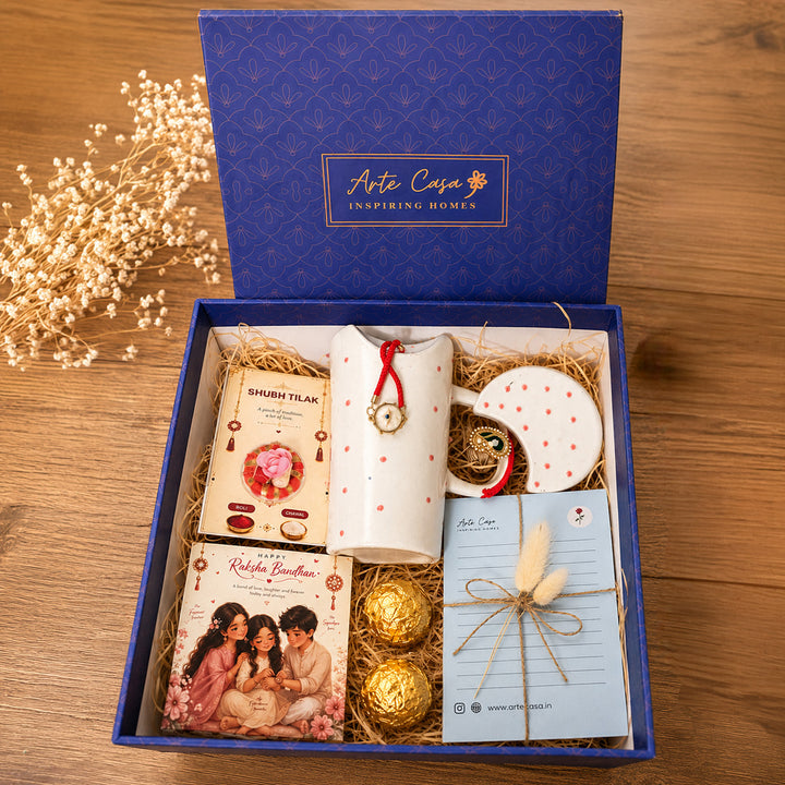 Crimson Ceramic Sipper Rakhi Hamper With Steel Straw & Roli Chawal For Brother