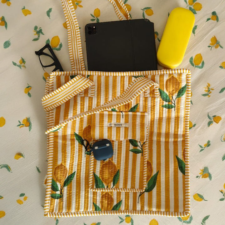 Handmade Lemon Zest Cotton Tote Bag