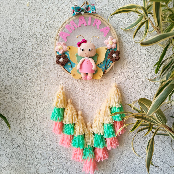 Personalized Butterfly Doll Theme Kids Name Plate With Tassels