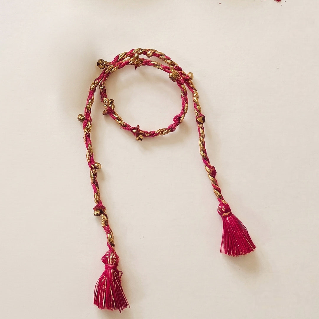 Handcrafted Shola, Dori & Ghungroo Tassel Rakhi - Pink