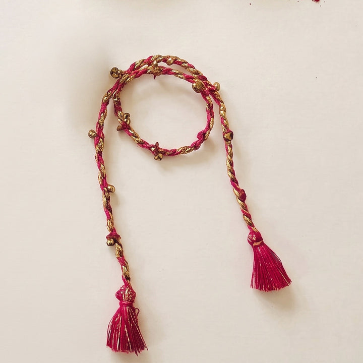 Handcrafted Shola, Dori & Ghungroo Tassel Rakhi - Pink