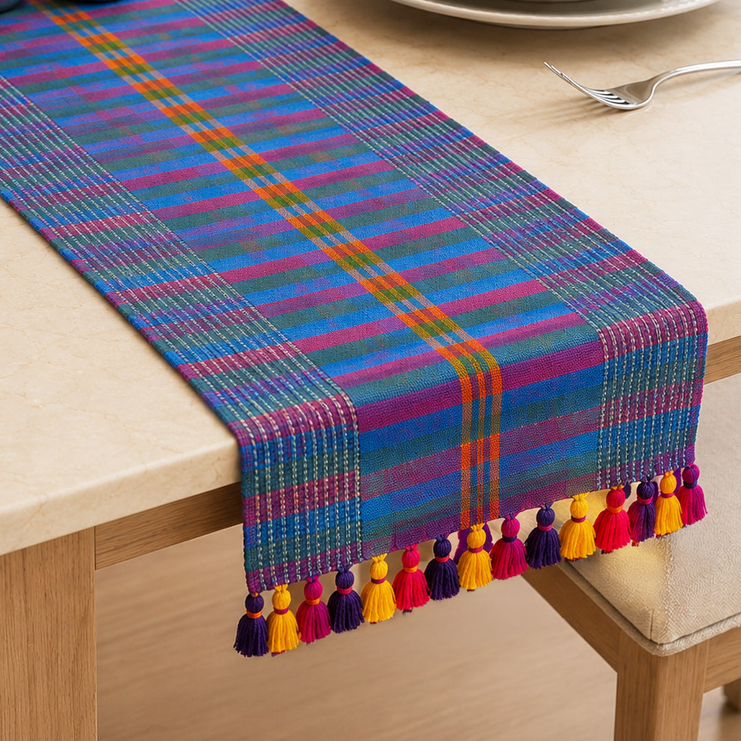 Hand Embroidered Cotton Gamcha Multicolour Table Runner For Festive Dining