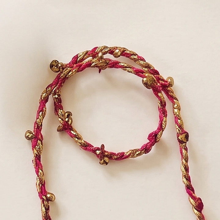 Handcrafted Shola, Dori & Ghungroo Tassel Rakhi - Pink