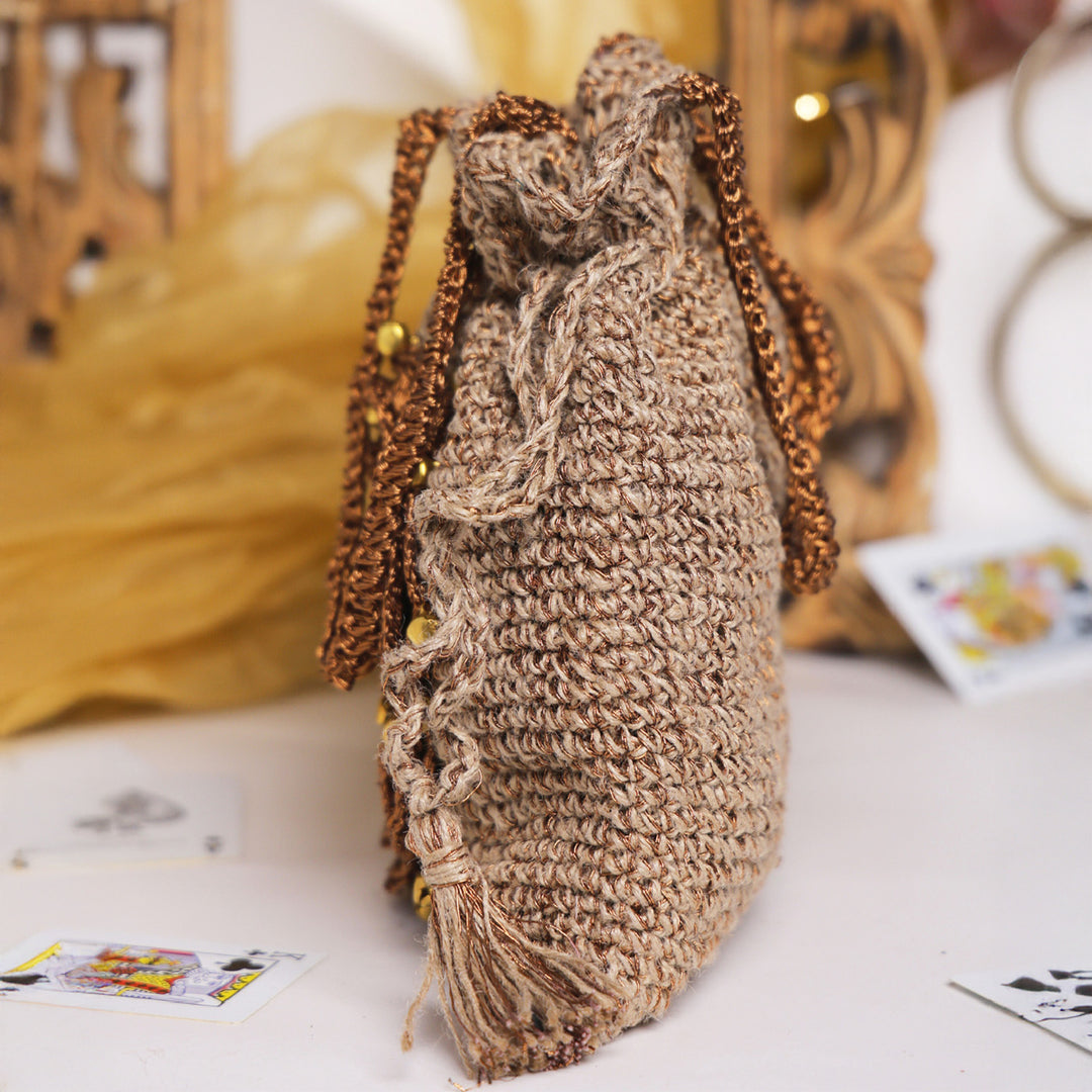 Handmade Crochet Rustic Bloom Ghungroo Potli